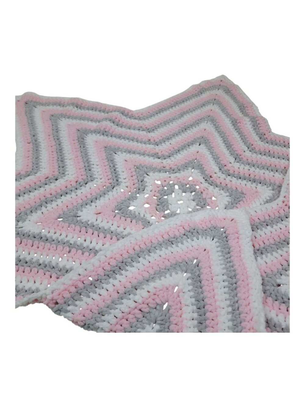 Star Shaped Hand Crocheted Throw Blanket Soft Fluffy Hand Made Crochet Pink Gray